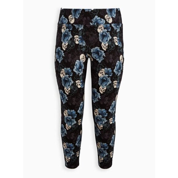 torrid Pants - Torrid Pixie Skull Pants 1X Pull On Stretch Ponte Crop Whimsigoth Dark Floral